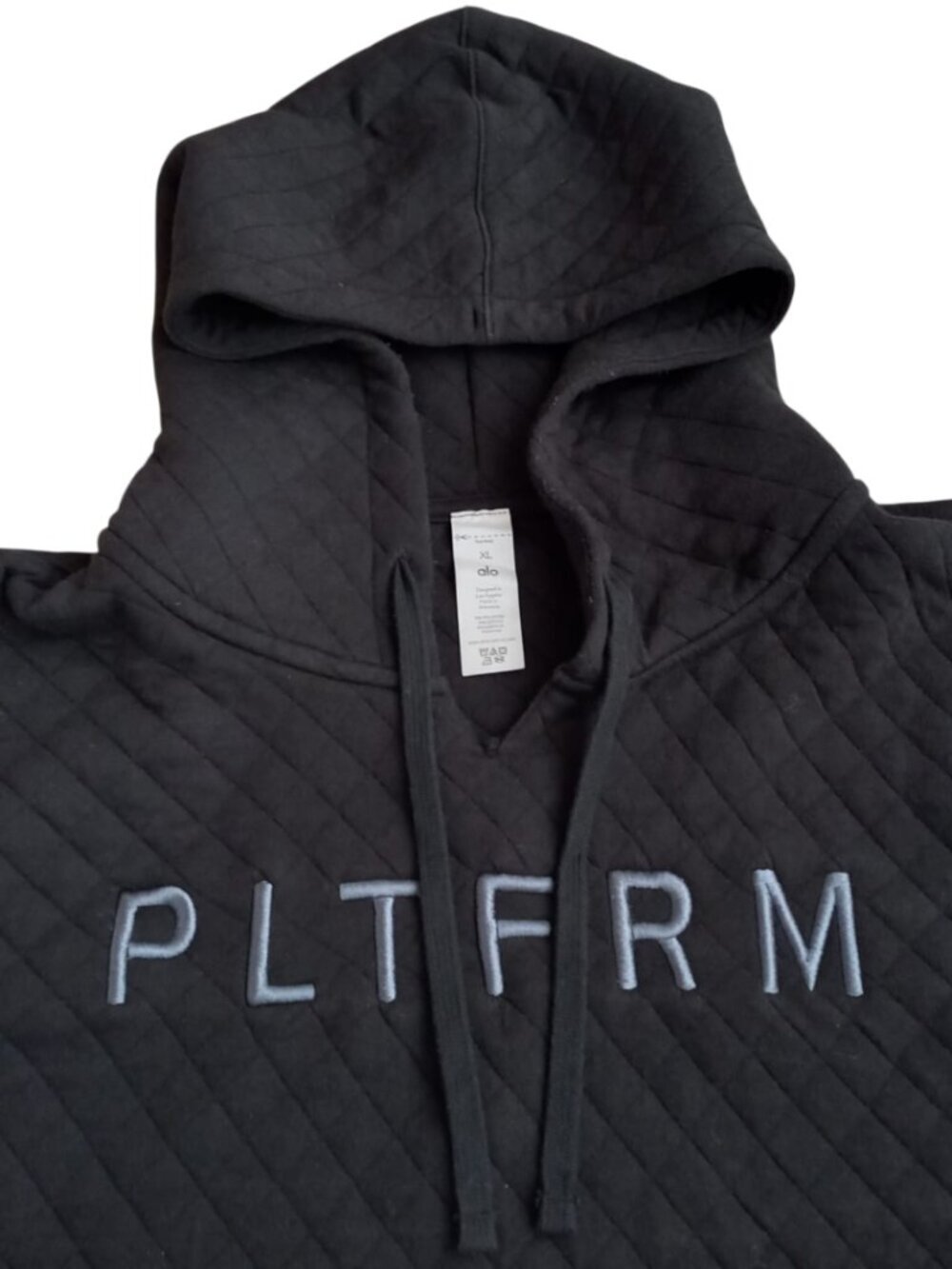 Alo Yoga PLTFRM Black Quilted Stadium Hoodie - Oversized Pullover, Size XL - Picture 6 of 8